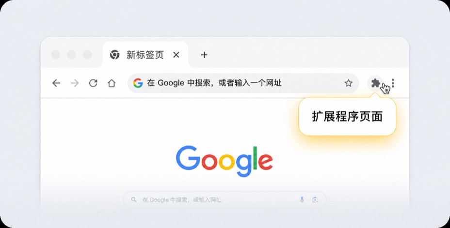 Chrome 工具栏右上角的拓展程序入口