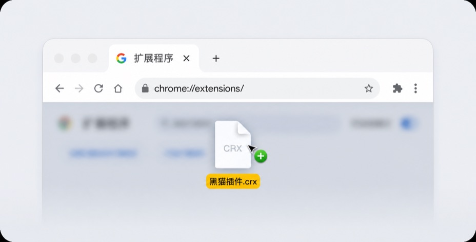 把 crx 文件拖进扩展程序页面安装